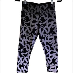 DKNY Sport 3/4 length leggings with all-over DKNY print EUC Size: small